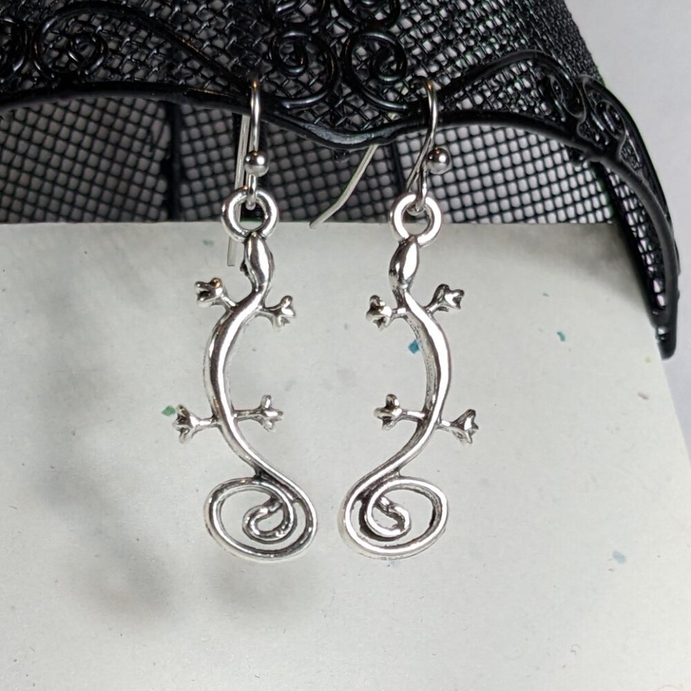 Hand-made gecko / lizard charms on stainless steel ear wires. New!